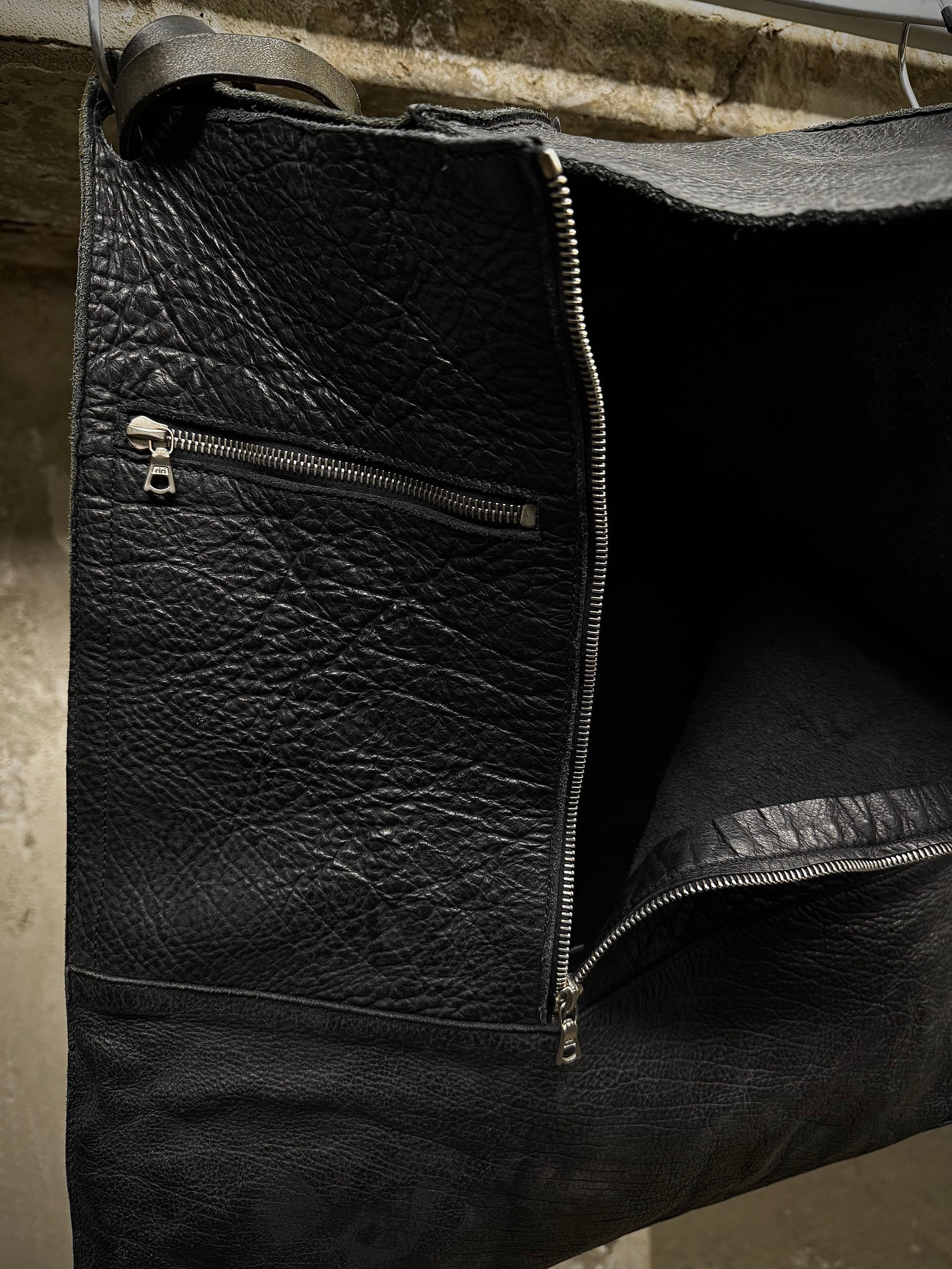 m.a+ by Maurizio Amadei 00s Bison Leather Square Patchwork Utility Bag detail | DRIEW GARMENTS