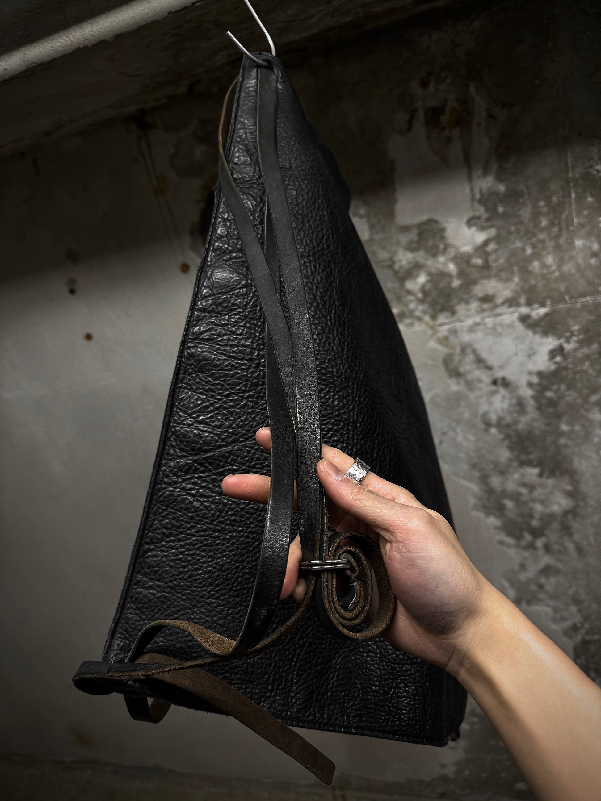 m.a+ by Maurizio Amadei 00s Bison Leather Square Patchwork Utility Bag detail | DRIEW GARMENTS