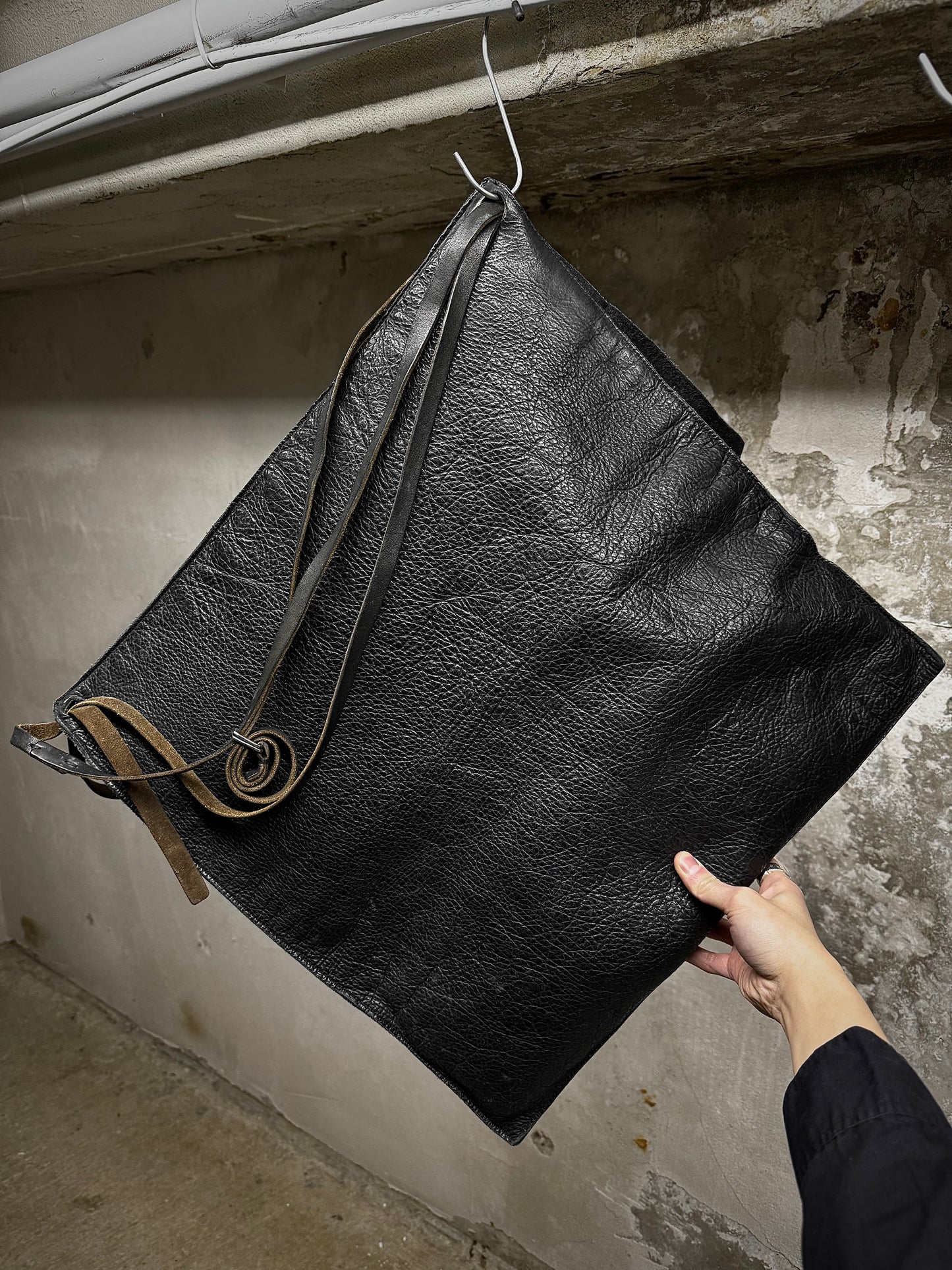 m.a+ by Maurizio Amadei 00s Bison Leather Square Patchwork Utility Bag detail | DRIEW GARMENTS