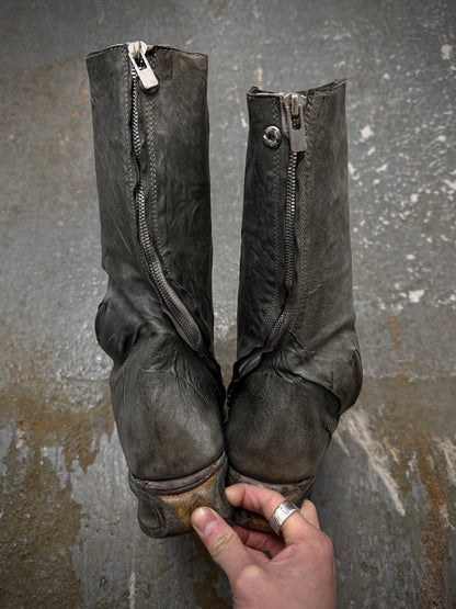 Carol Christian Poell ‘AM/2693P-IN ROOMS-PTC/19’ Object-dyed Kangaroo Leather Titanium Prosthetic U-Sole Tornado Zip Boots