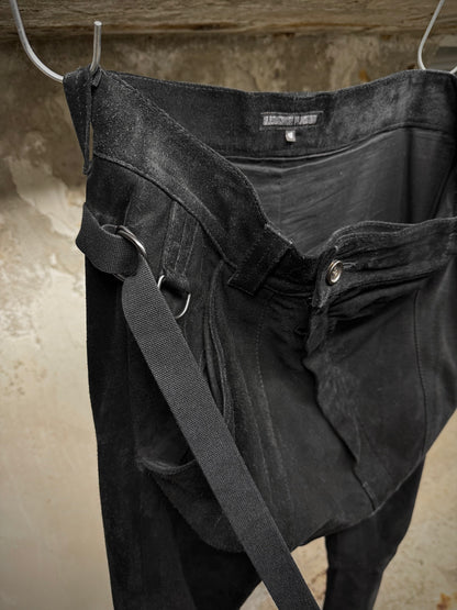 Alexandre Plokhov 2010s Asymmetrical Drop-crotch Suede Lambskin Leather Pants detail | DRIEW GARMENTS