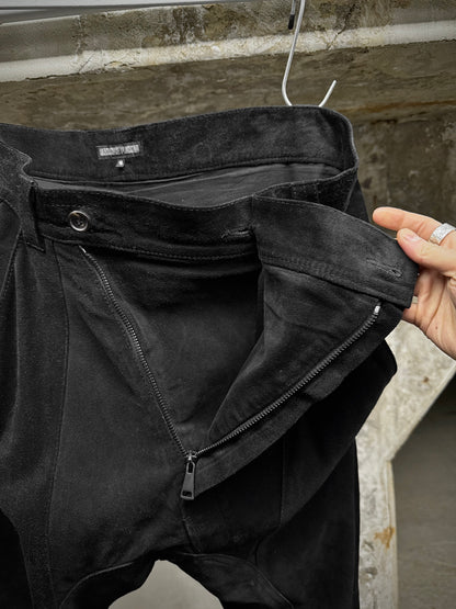 Alexandre Plokhov 2010s Asymmetrical Drop-crotch Suede Lambskin Leather Pants detail | DRIEW GARMENTS