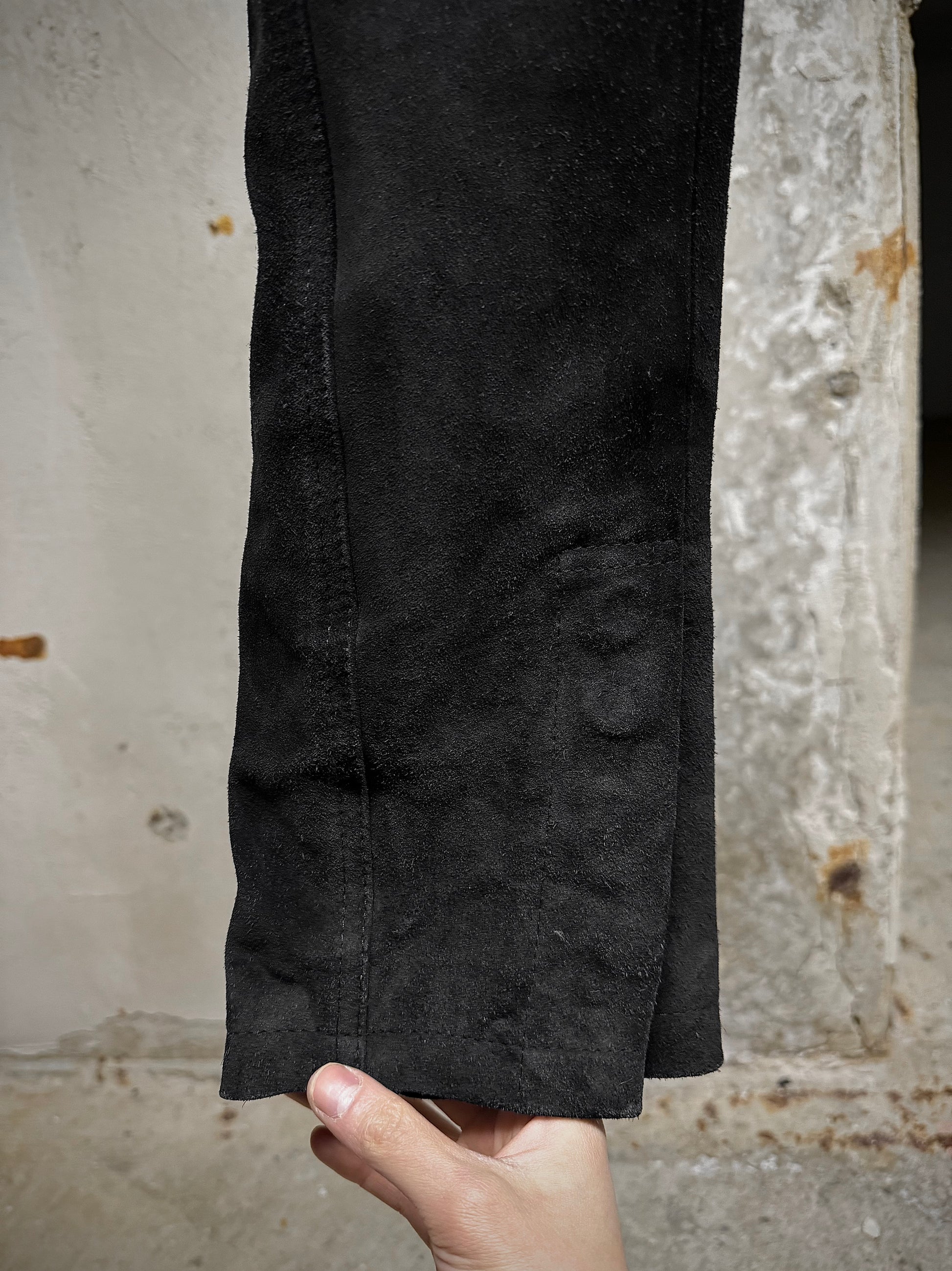 Alexandre Plokhov 2010s Asymmetrical Drop-crotch Suede Lambskin Leather Pants detail | DRIEW GARMENTS