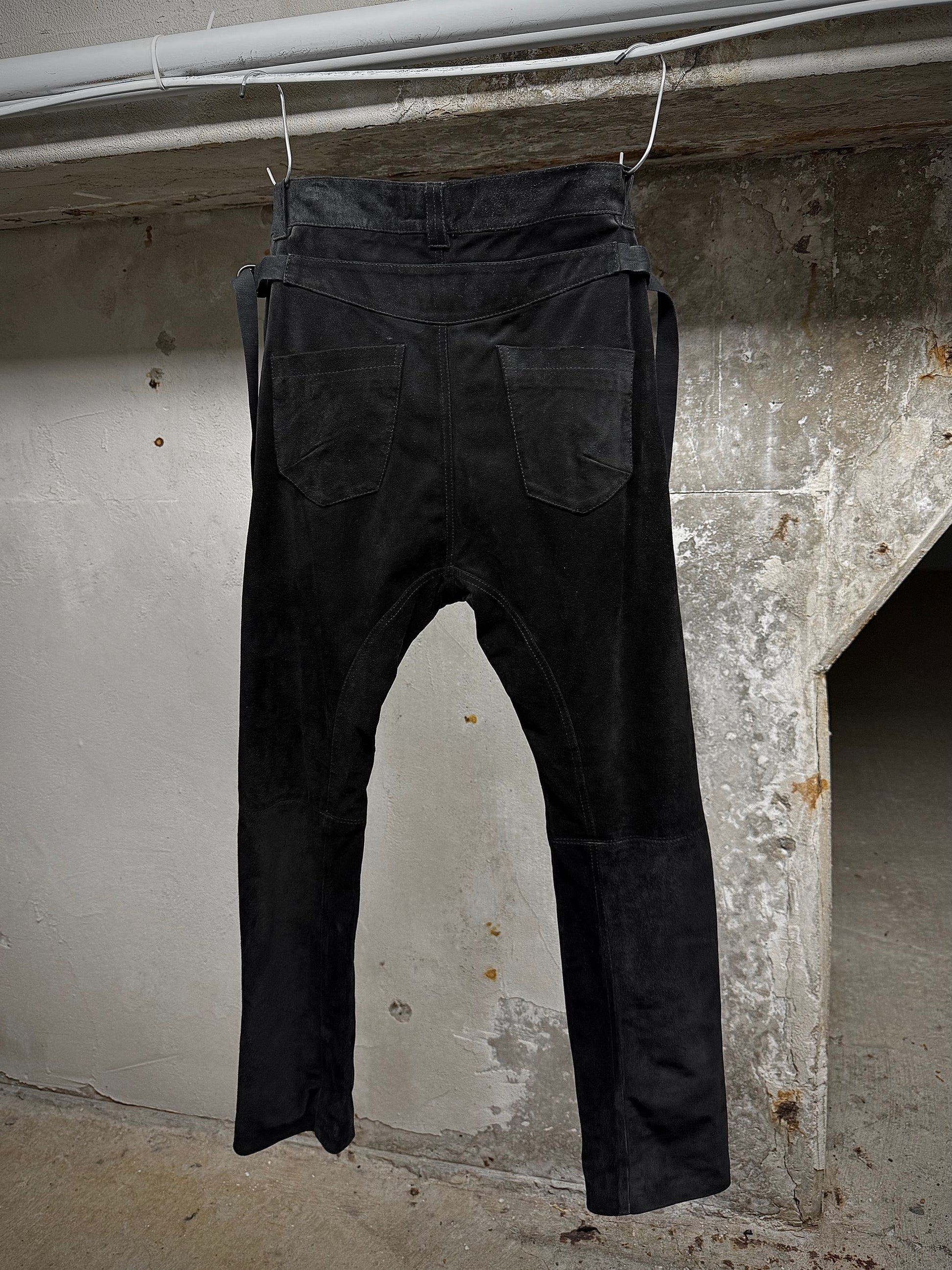 Alexandre Plokhov 2010s Asymmetrical Drop-crotch Suede Lambskin Leather Pants detail | DRIEW GARMENTS