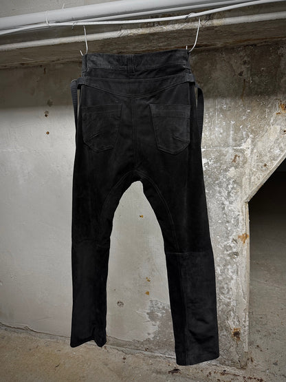 Alexandre Plokhov 2010s Asymmetrical Drop-crotch Suede Lambskin Leather Pants detail | DRIEW GARMENTS