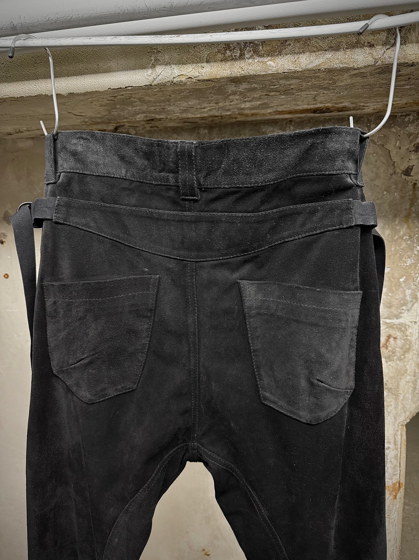 Alexandre Plokhov 2010s Asymmetrical Drop-crotch Suede Lambskin Leather Pants detail | DRIEW GARMENTS
