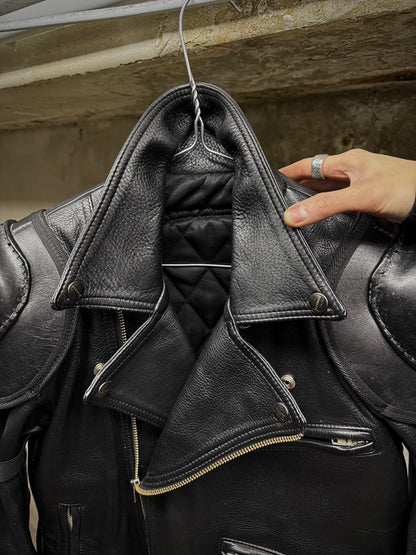 KADOYA Early 00s Shinya Replica "BATTLE-SUIT" Padded Cow Leather Perfecto Motorcycle Jacket detail | DRIEW GARMENTS