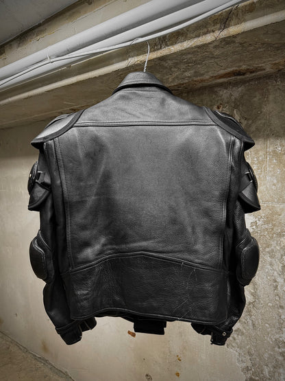 KADOYA Early 00s Shinya Replica "BATTLE-SUIT" Padded Cow Leather Perfecto Motorcycle Jacket