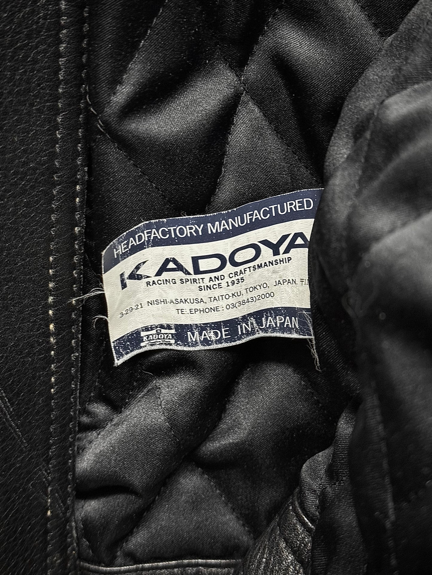 KADOYA Early 00s Shinya Replica "BATTLE-SUIT" Padded Cow Leather Perfecto Motorcycle Jacket
