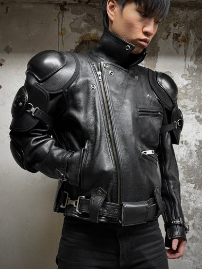 KADOYA Early 00s Shinya Replica "BATTLE-SUIT" Padded Cow Leather Perfecto Motorcycle Jacket