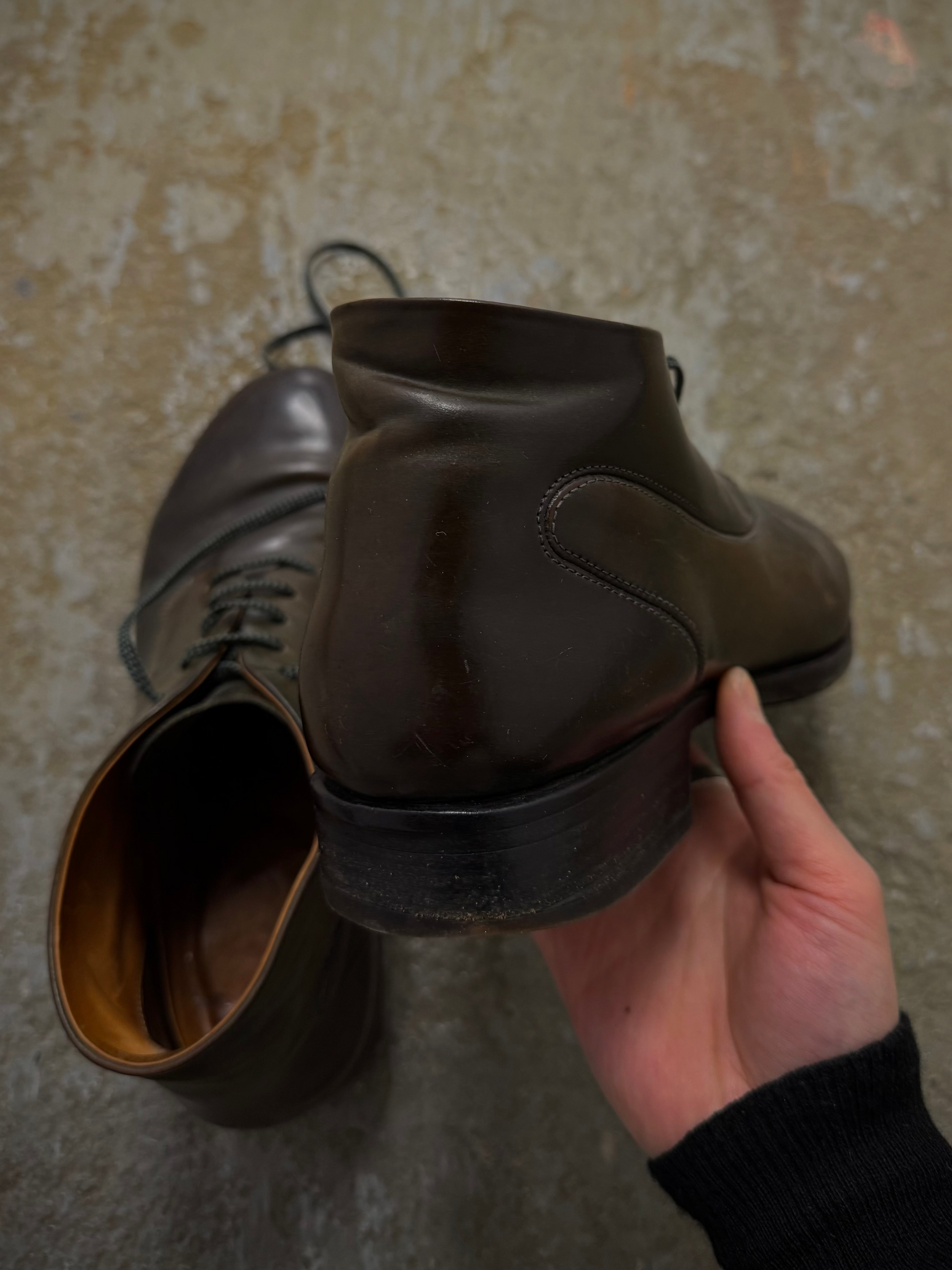 Maurizio Altieri m_moriabc by Maurizio Altieri Goodyear Hand Welted Brown Horween Shell Cordovan Derb detail | DRIEW GARMENTS