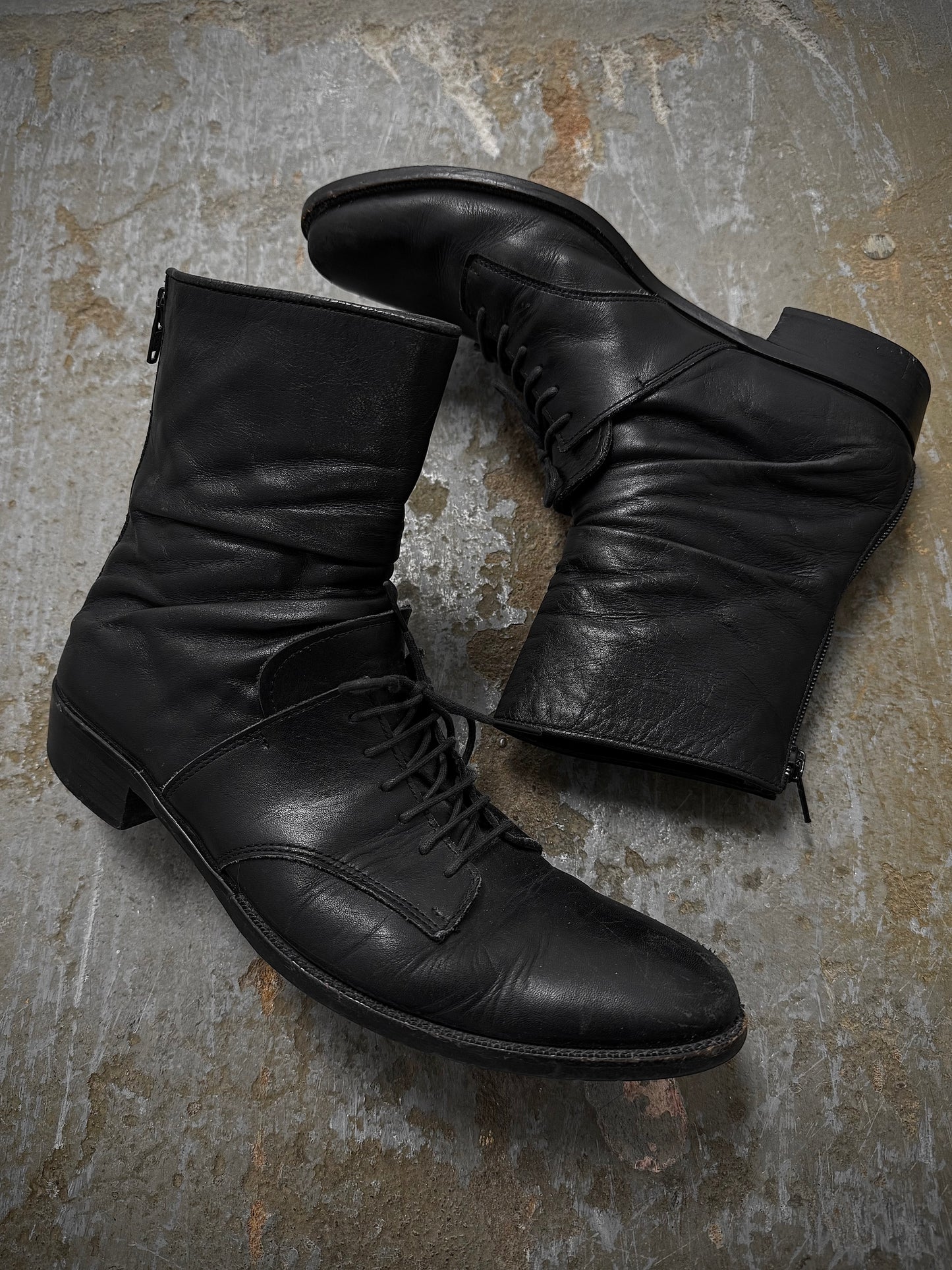 Yohji Yamamoto Y's by Yohji Yamamoto SS09 Lace-Up Back Zip Hybrid Calf Leather Boots | Archive Fashion Toronto