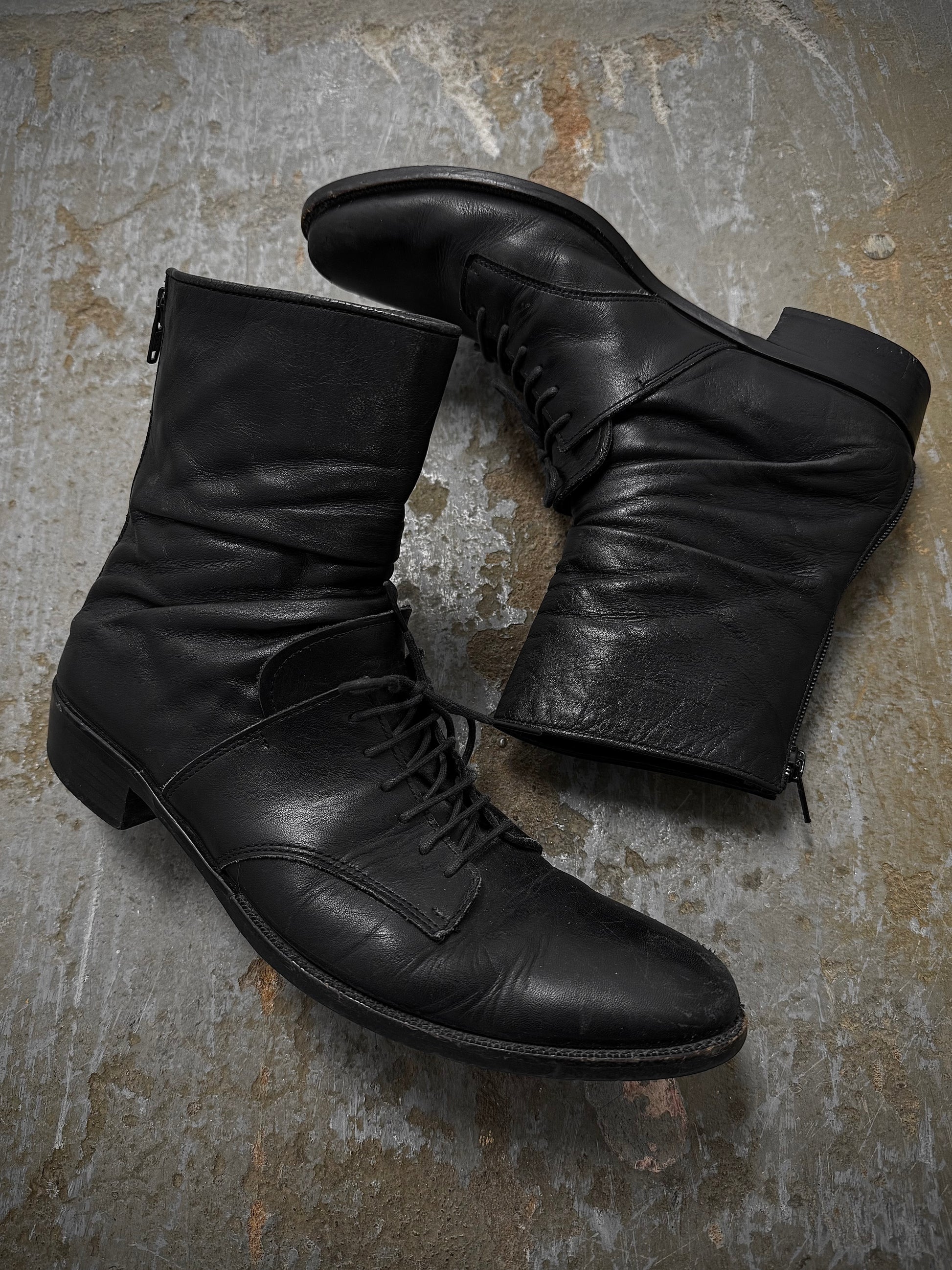 Yohji Yamamoto Y's by Yohji Yamamoto SS09 Lace-Up Back Zip Hybrid Calf Leather Boots | Archive Fashion Toronto