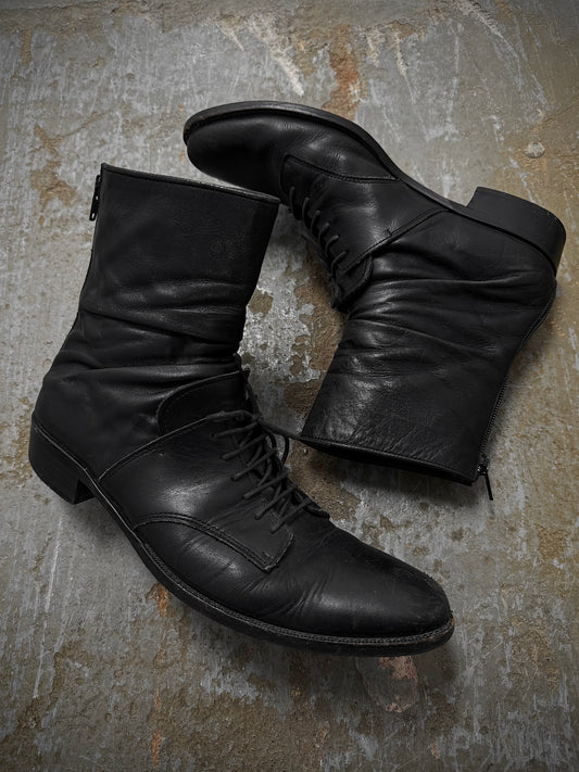 Yohji Yamamoto Y's by Yohji Yamamoto SS09 Lace-Up Back Zip Hybrid Calf Leather Boots | Archive Fashion Toronto