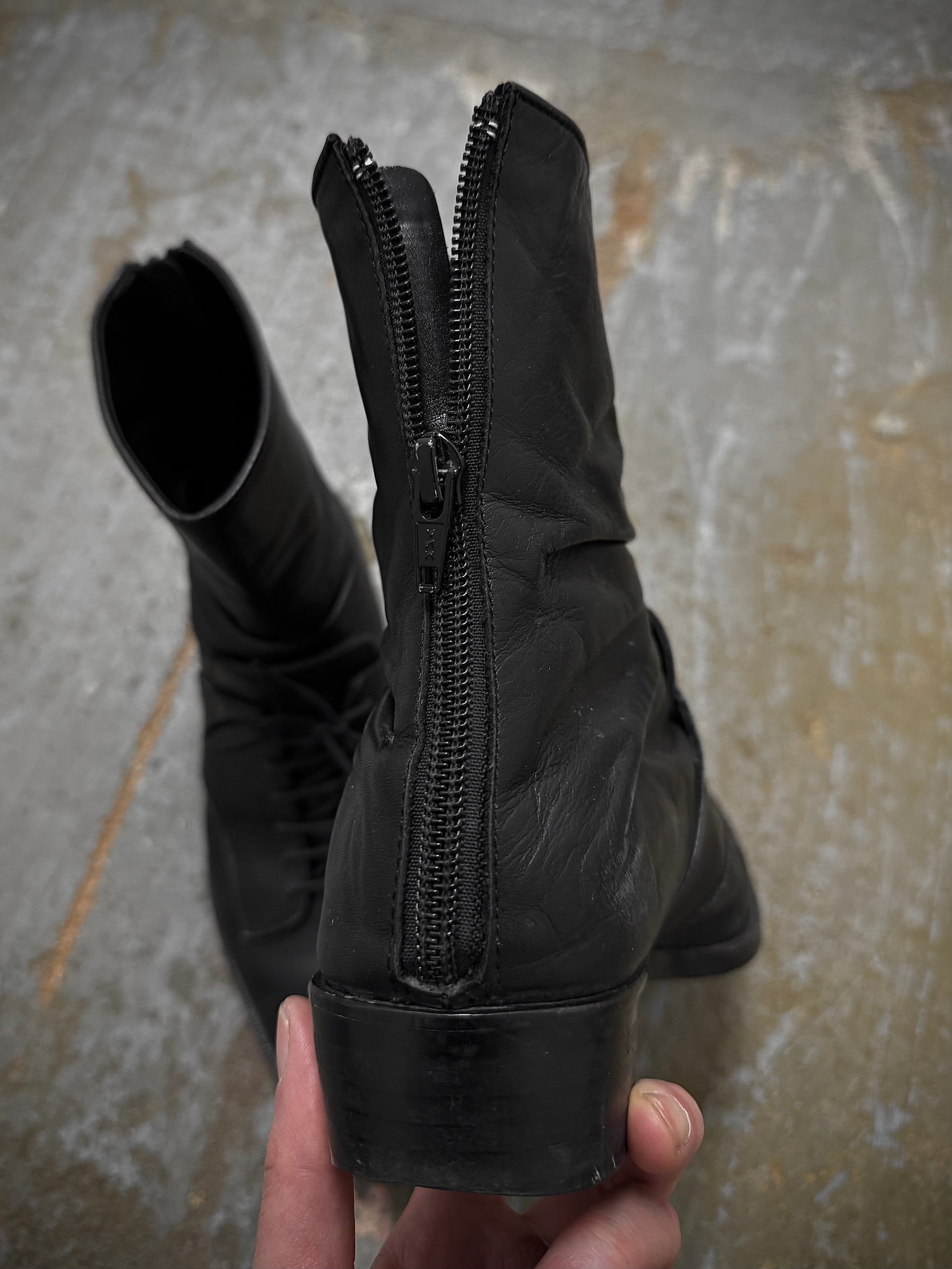 Yohji Yamamoto Y's by Yohji Yamamoto SS09 Lace-Up Back Zip Hybrid Calf Leather Boots detail | DRIEW GARMENTS