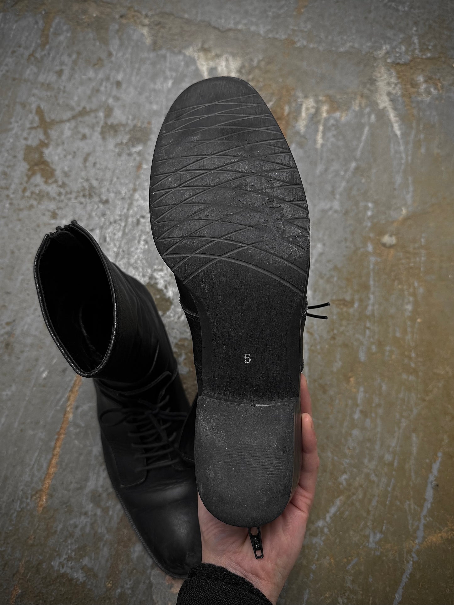 Yohji Yamamoto Y's by Yohji Yamamoto SS09 Lace-Up Back Zip Hybrid Calf Leather Boots detail | DRIEW GARMENTS