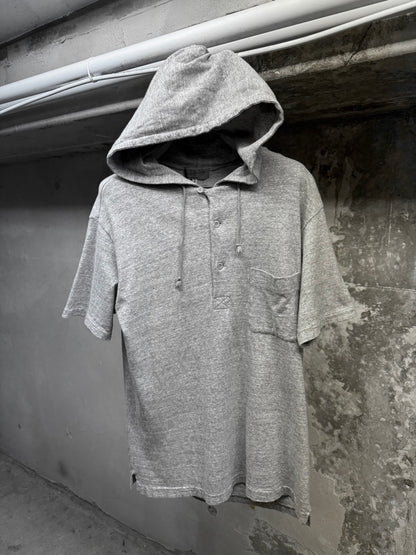 Yohji Yamamoto POUR HOMME 2010s Grey Hooded Henley T-shirt | Archive Fashion Toronto
