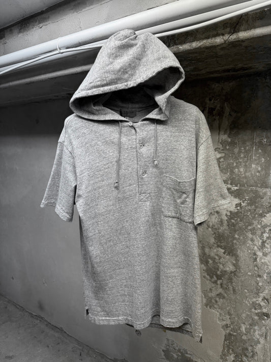 Yohji Yamamoto POUR HOMME 2010s Grey Hooded Henley T-shirt | Archive Fashion Toronto