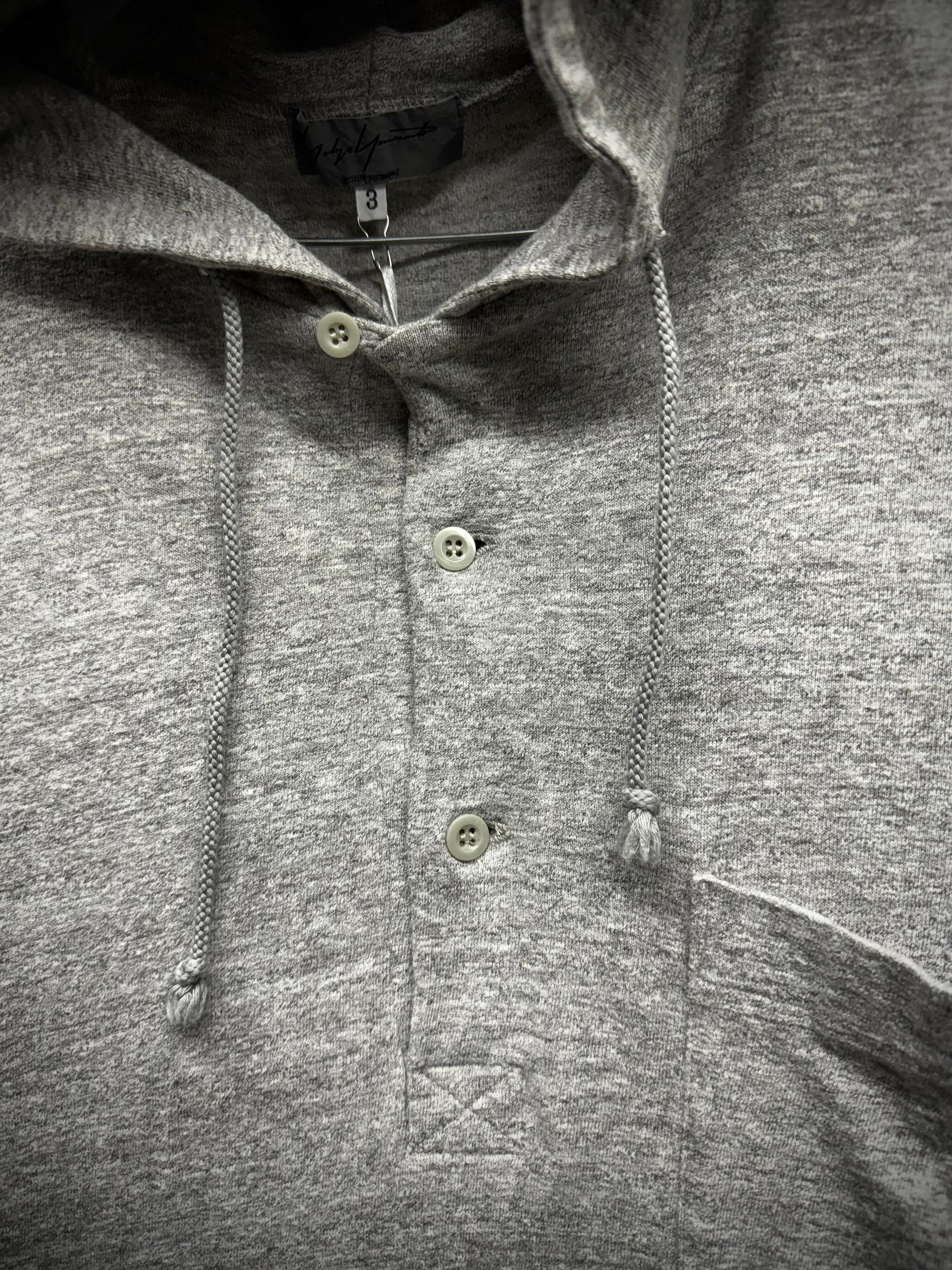 Yohji Yamamoto POUR HOMME 2010s Grey Hooded Henley T-shirt detail | DRIEW GARMENTS