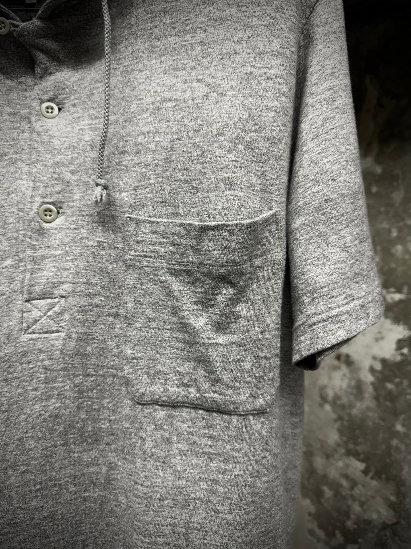 Yohji Yamamoto POUR HOMME 2010s Grey Hooded Henley T-shirt detail | DRIEW GARMENTS