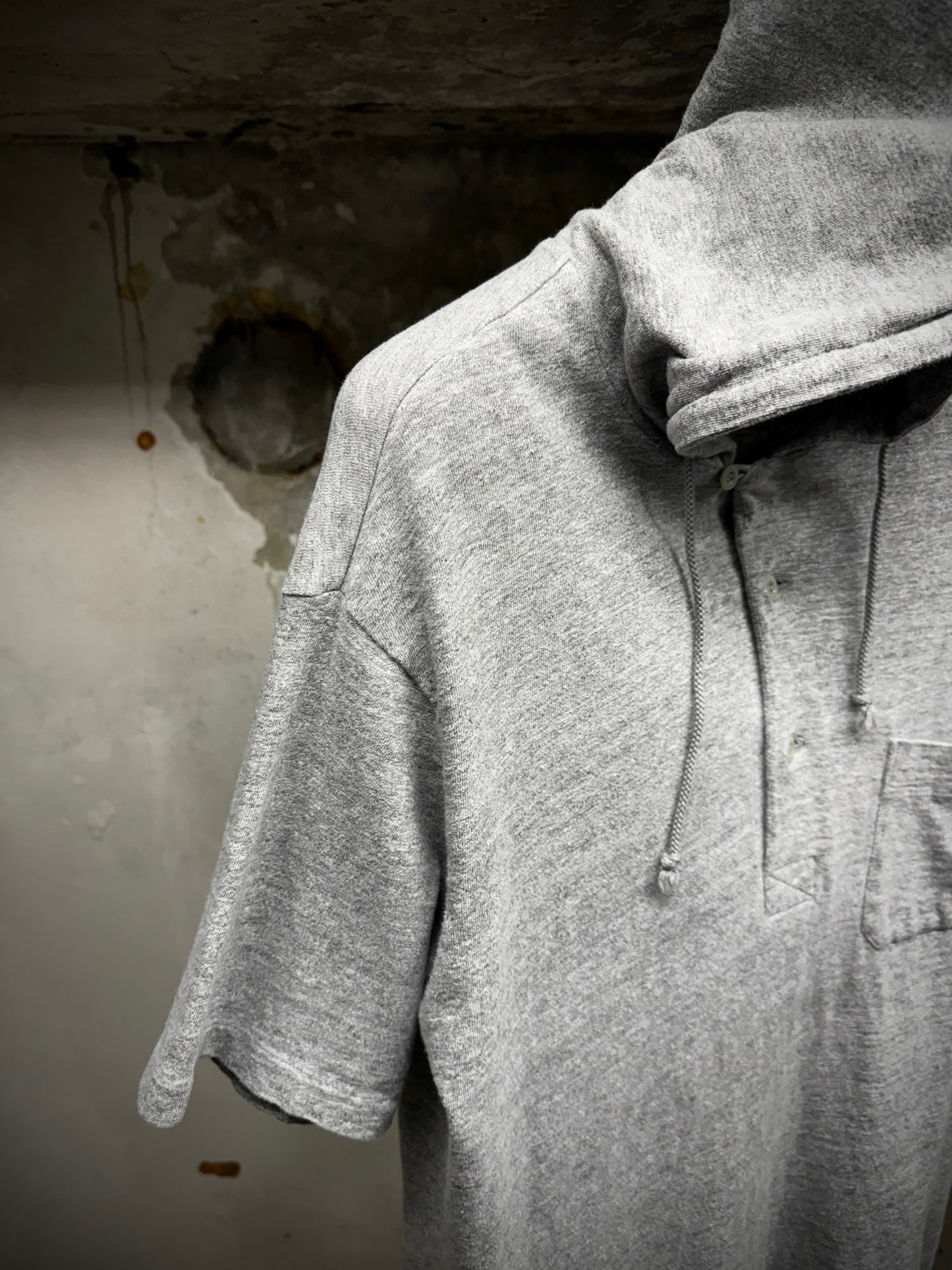 Yohji Yamamoto POUR HOMME 2010s Grey Hooded Henley T-shirt detail | DRIEW GARMENTS