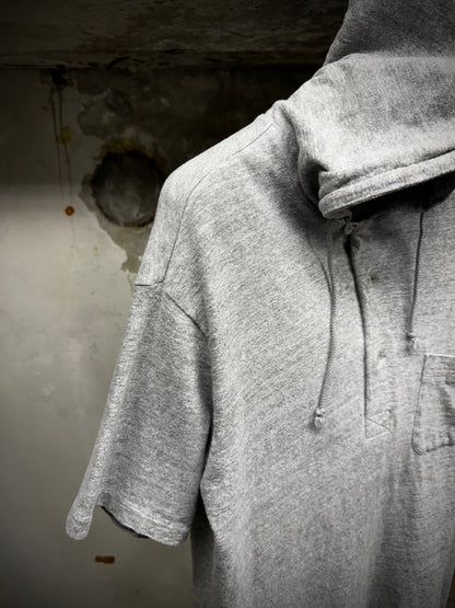 Yohji Yamamoto POUR HOMME 2010s Grey Hooded Henley T-shirt detail | DRIEW GARMENTS