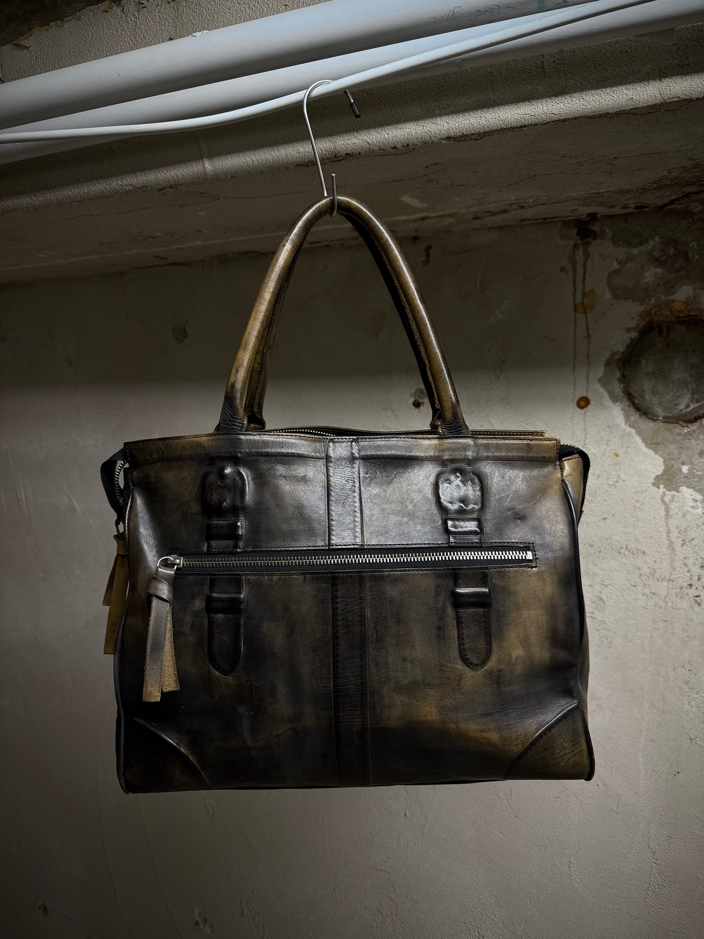 Mihara Yasuhiro AW11 'Aburidashi' Embossed Patina Mustard Kip Leather Briefcase | Archive Fashion Toronto