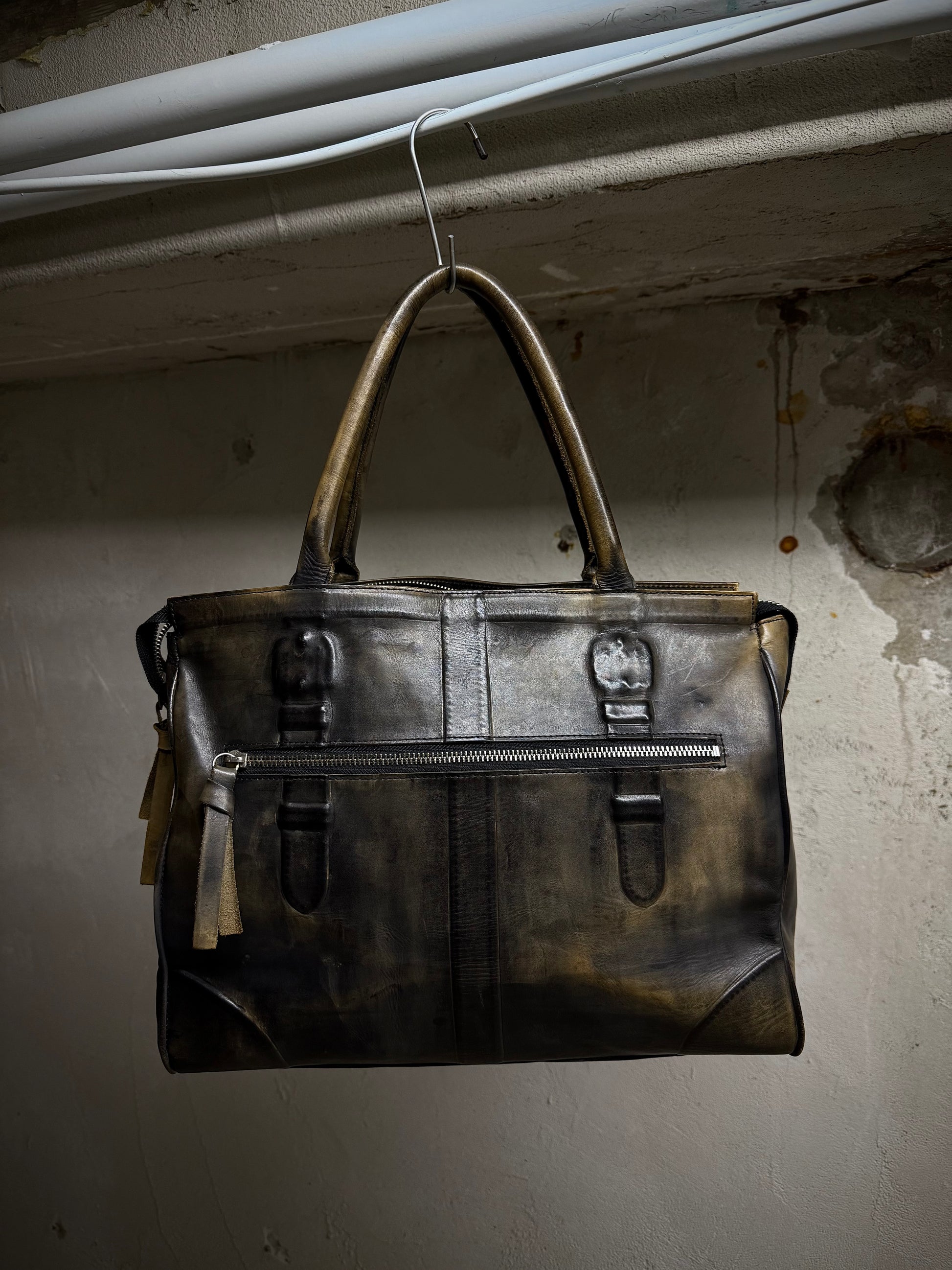 Mihara Yasuhiro AW11 'Aburidashi' Embossed Patina Mustard Kip Leather Briefcase | Archive Fashion Toronto