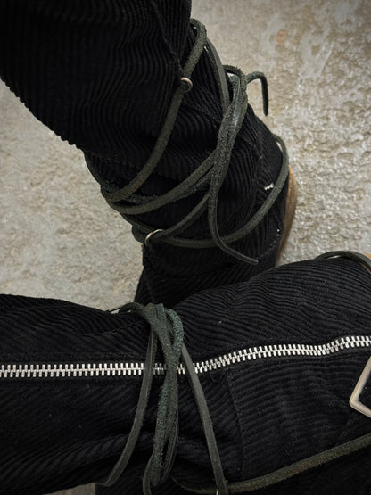 Undercover AW05 “Arts & Crafts” Corduroy Drawstring Side Zip Engineer Boots detail | DRIEW GARMENTS