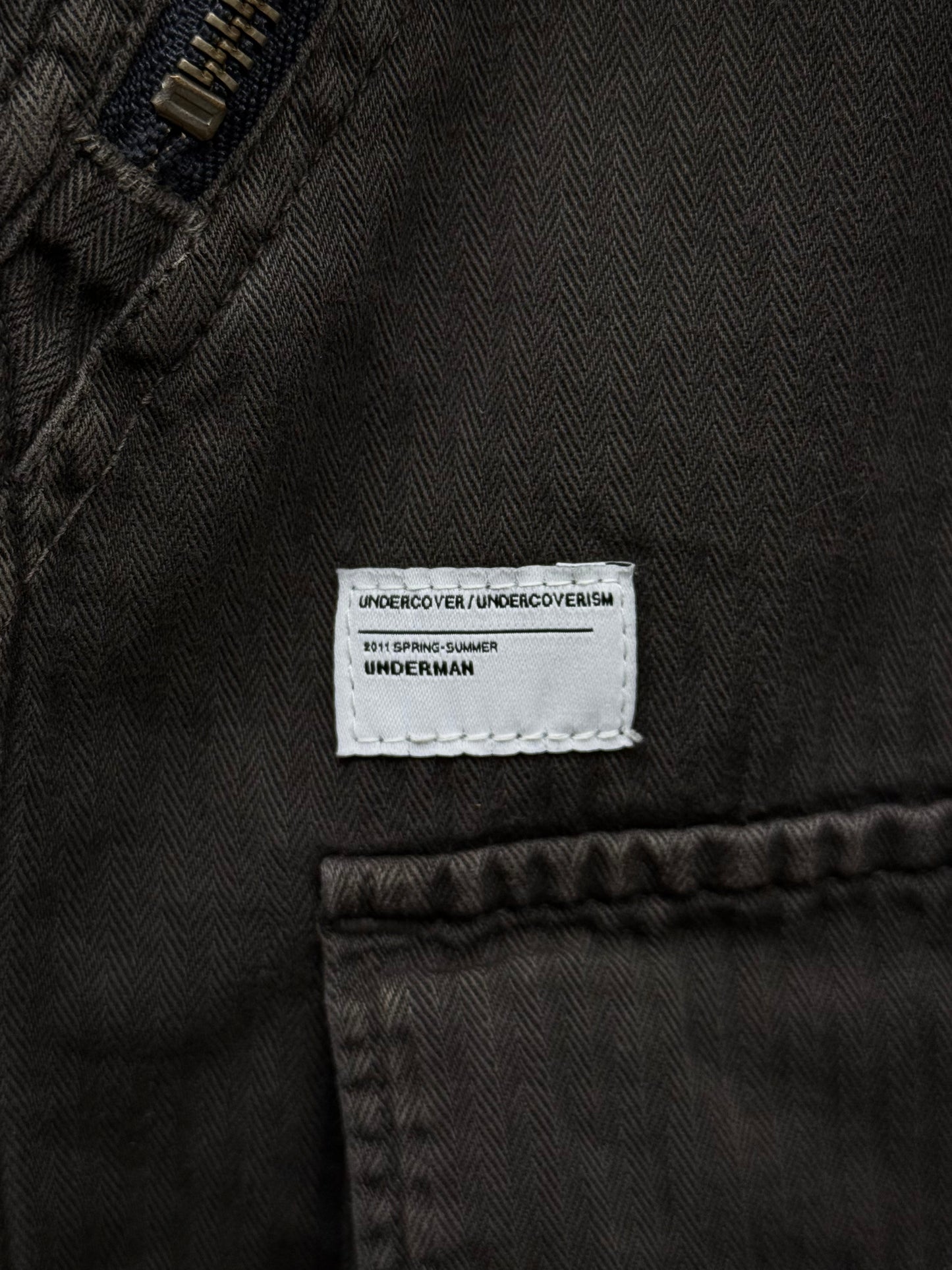 Undercover SS11 "UNDERMAN" Light Grey Herringbone Military Shirt Jacket detail | DRIEW GARMENTS