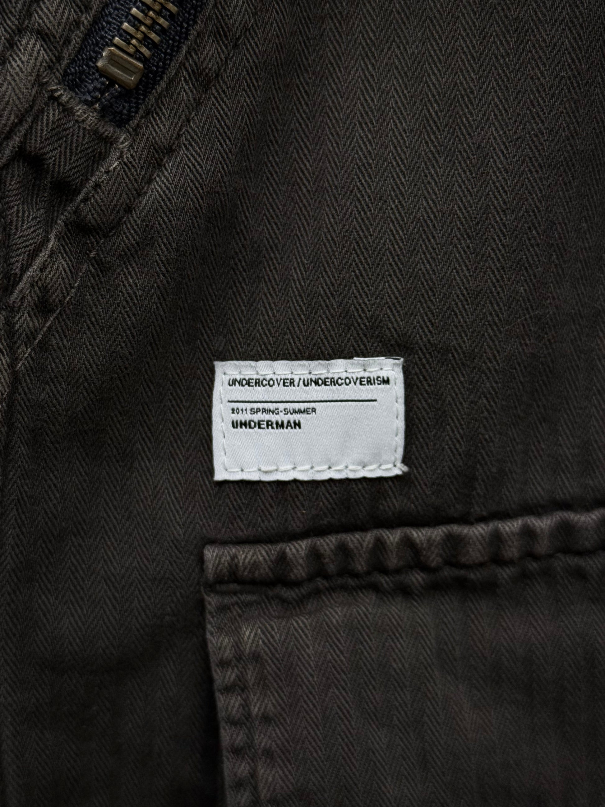 Undercover SS11 "UNDERMAN" Light Grey Herringbone Military Shirt Jacket detail | DRIEW GARMENTS