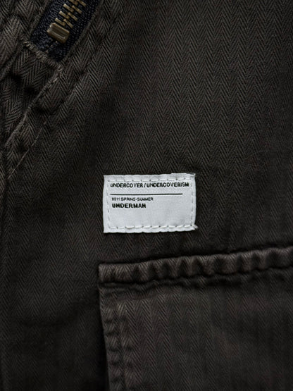 Undercover SS11 "UNDERMAN" Light Grey Herringbone Military Shirt Jacket detail | DRIEW GARMENTS