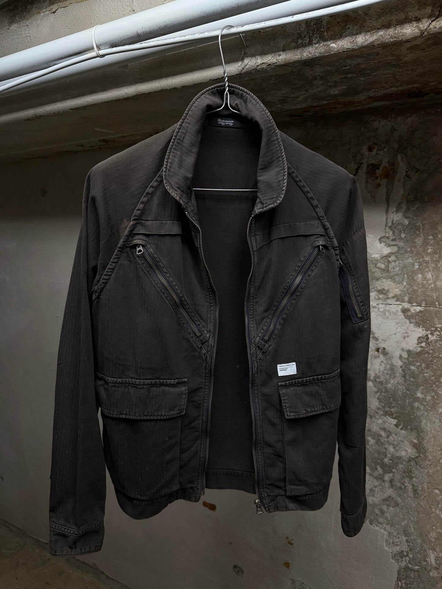 Undercover SS11 "UNDERMAN" Light Grey Herringbone Military Shirt Jacket detail | DRIEW GARMENTS