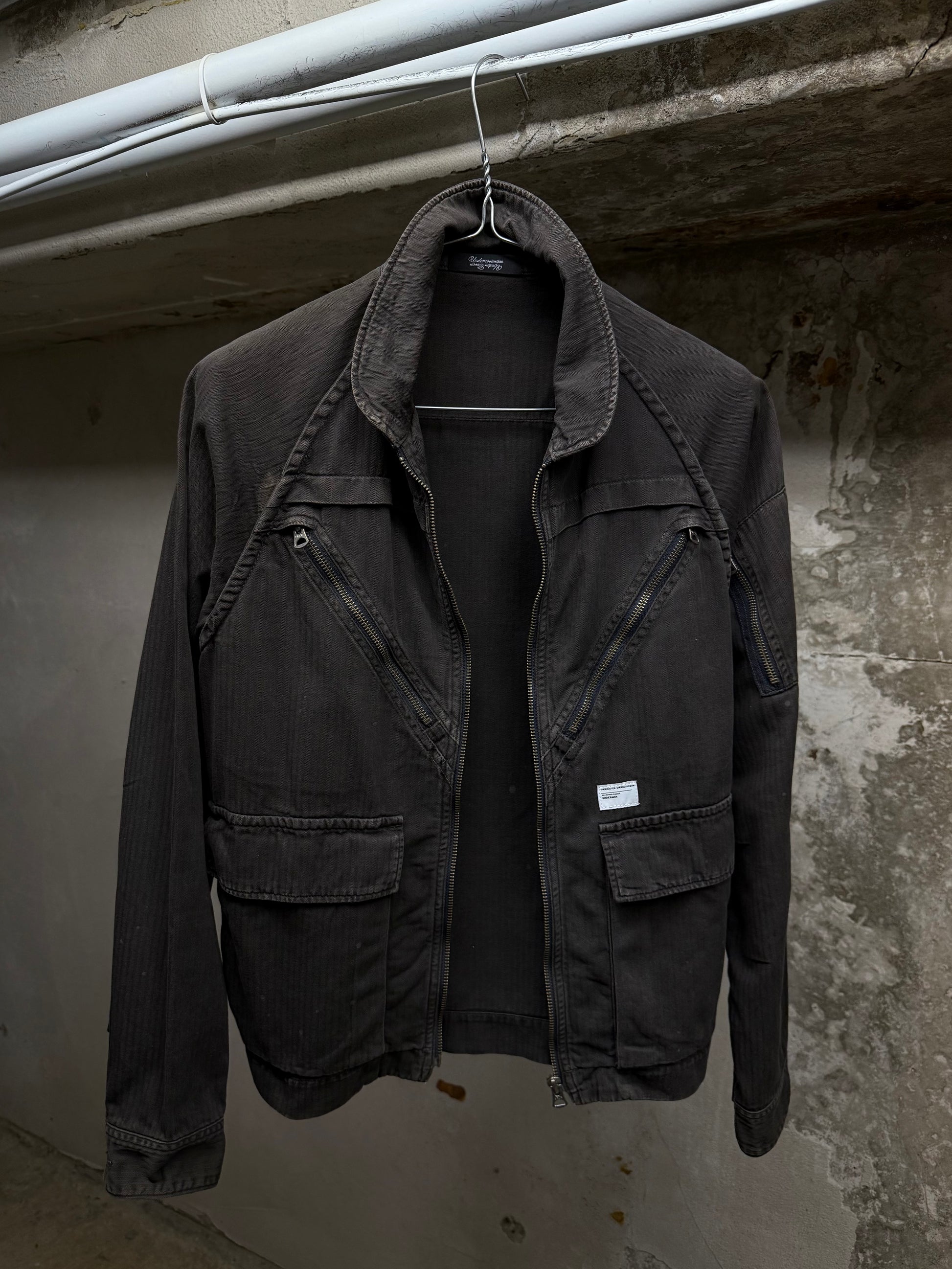 Undercover SS11 "UNDERMAN" Light Grey Herringbone Military Shirt Jacket detail | DRIEW GARMENTS