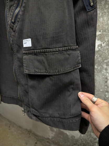Undercover SS11 "UNDERMAN" Light Grey Herringbone Military Shirt Jacket detail | DRIEW GARMENTS