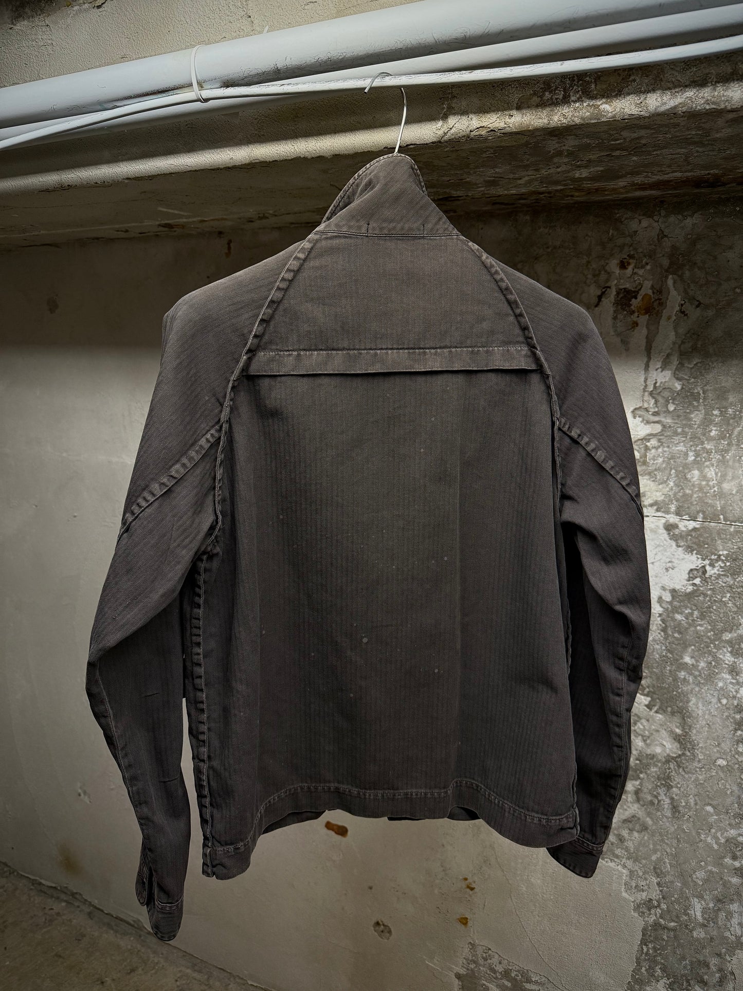 Undercover SS11 "UNDERMAN" Light Grey Herringbone Military Shirt Jacket detail | DRIEW GARMENTS