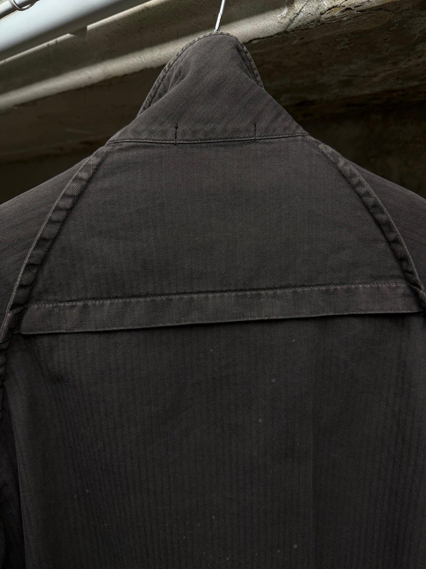 Undercover SS11 "UNDERMAN" Light Grey Herringbone Military Shirt Jacket detail | DRIEW GARMENTS