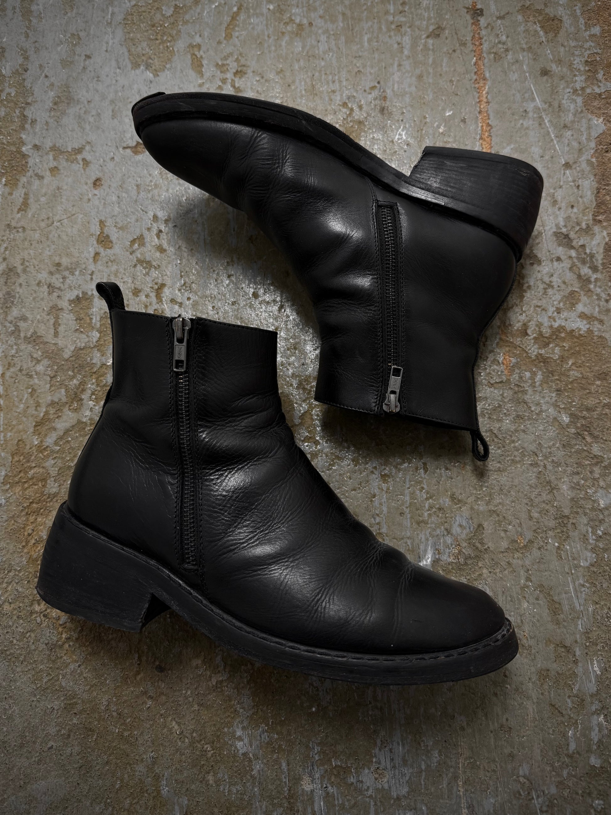 Ann Demeulemeester AW20 Dual Side Zipper Cow Leather Boots | Archive Fashion Toronto