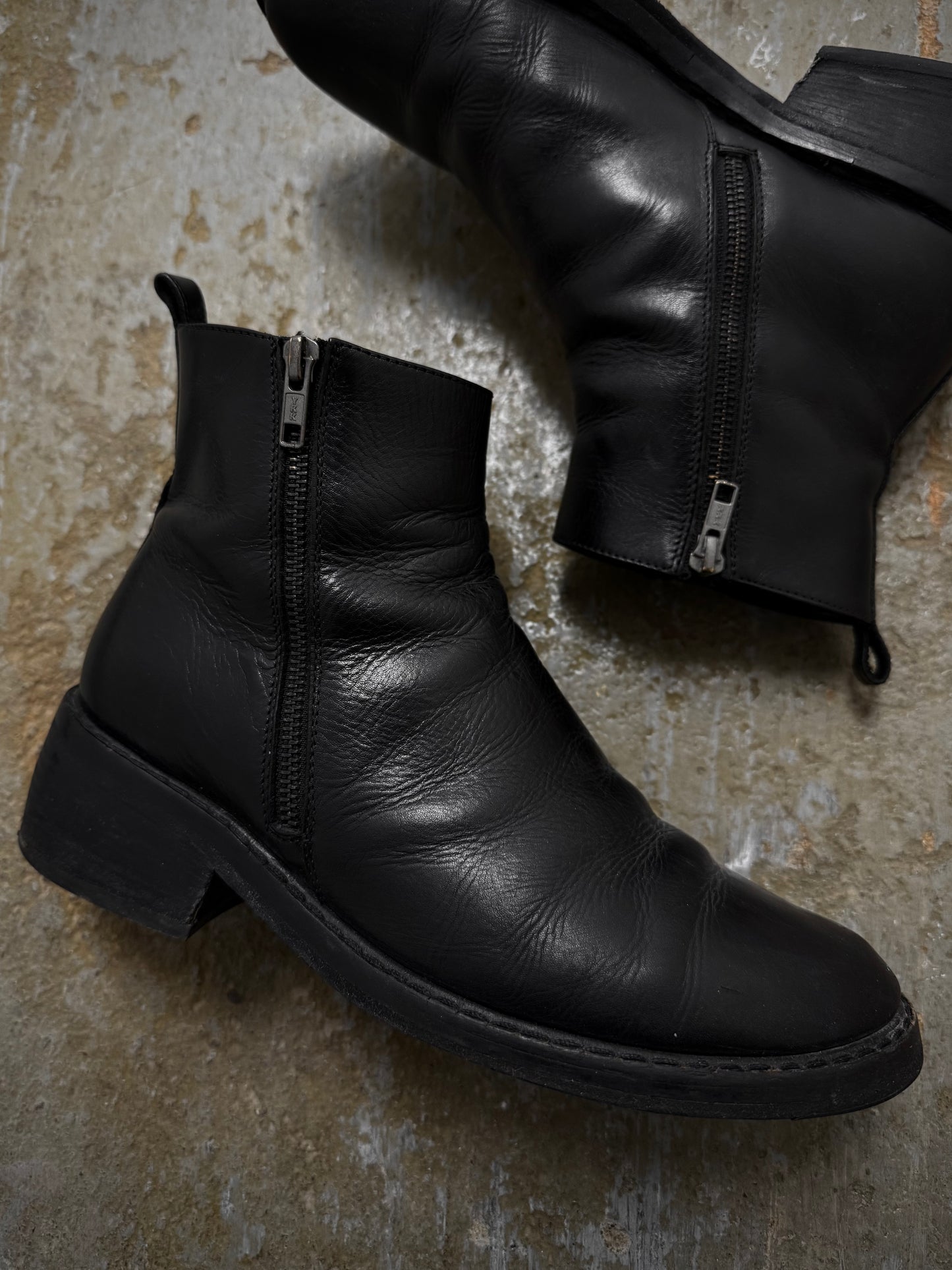 Ann Demeulemeester AW20 Dual Side Zipper Cow Leather Boots detail | DRIEW GARMENTS