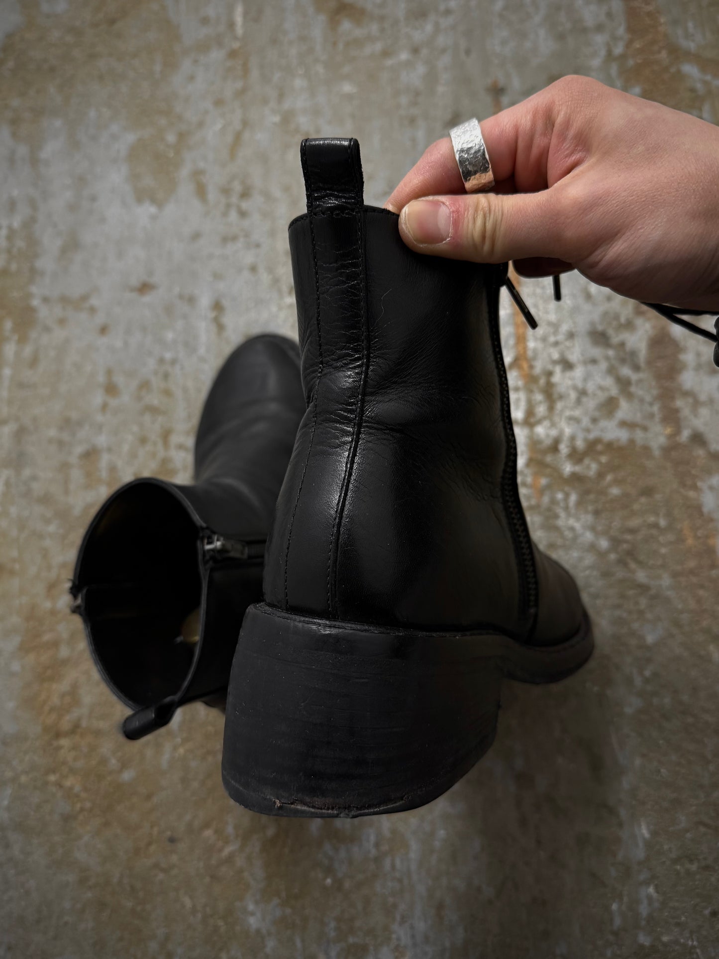 Ann Demeulemeester AW20 Dual Side Zipper Cow Leather Boots detail | DRIEW GARMENTS