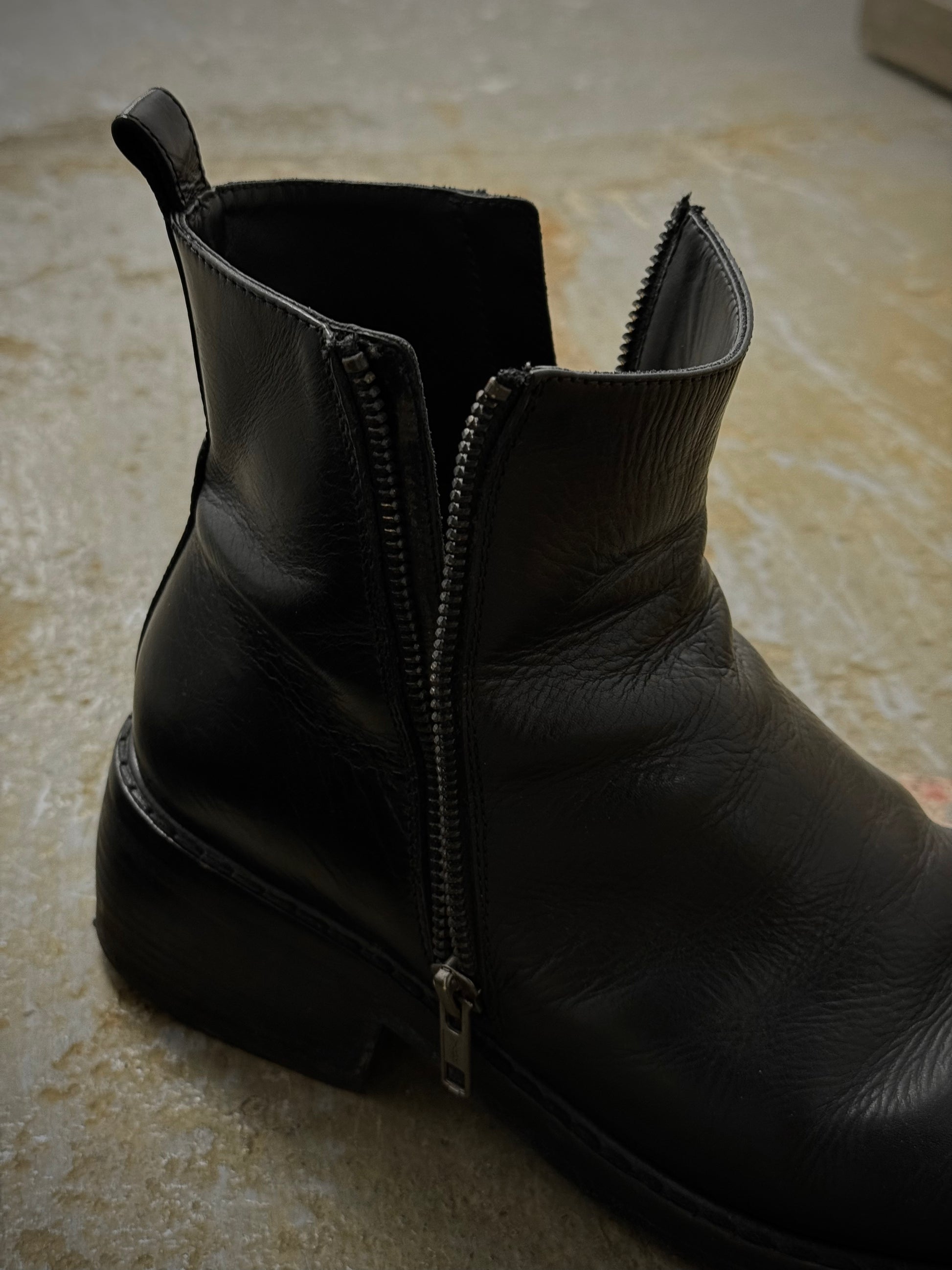 Ann Demeulemeester AW20 Dual Side Zipper Cow Leather Boots detail | DRIEW GARMENTS