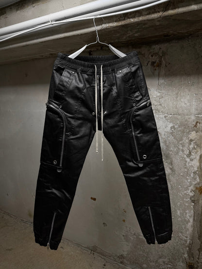 Rick Owens SS24 "LIDO" Coated Linen Bauhaus Zip Cargo Pants