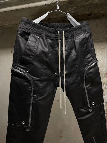 Rick Owens SS24 "LIDO" Coated Linen Bauhaus Zip Cargo Pants