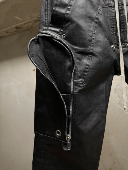 Rick Owens SS24 "LIDO" Coated Linen Bauhaus Zip Cargo Pants