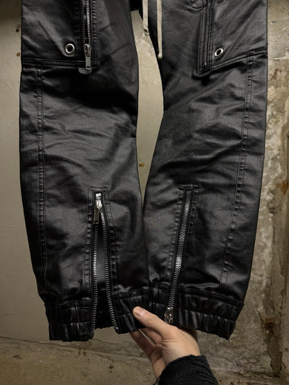 Rick Owens SS24 "LIDO" Coated Linen Bauhaus Zip Cargo Pants