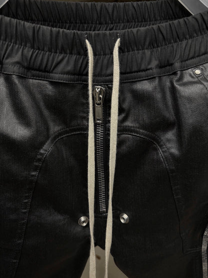 Rick Owens SS24 "LIDO" Coated Linen Bauhaus Zip Cargo Pants