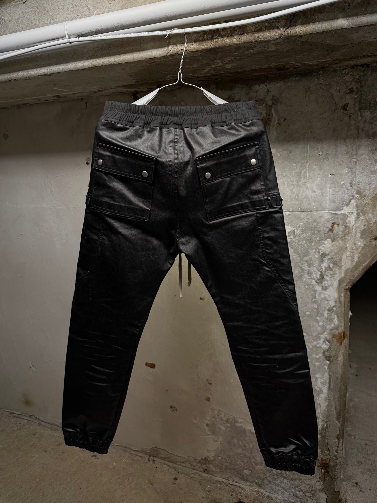 Rick Owens SS24 "LIDO" Coated Linen Bauhaus Zip Cargo Pants