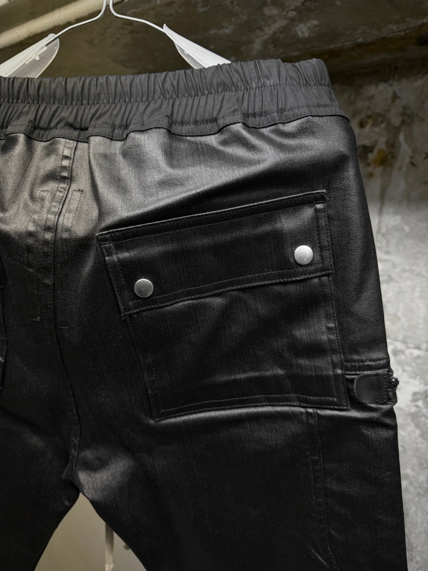 Rick Owens SS24 "LIDO" Coated Linen Bauhaus Zip Cargo Pants