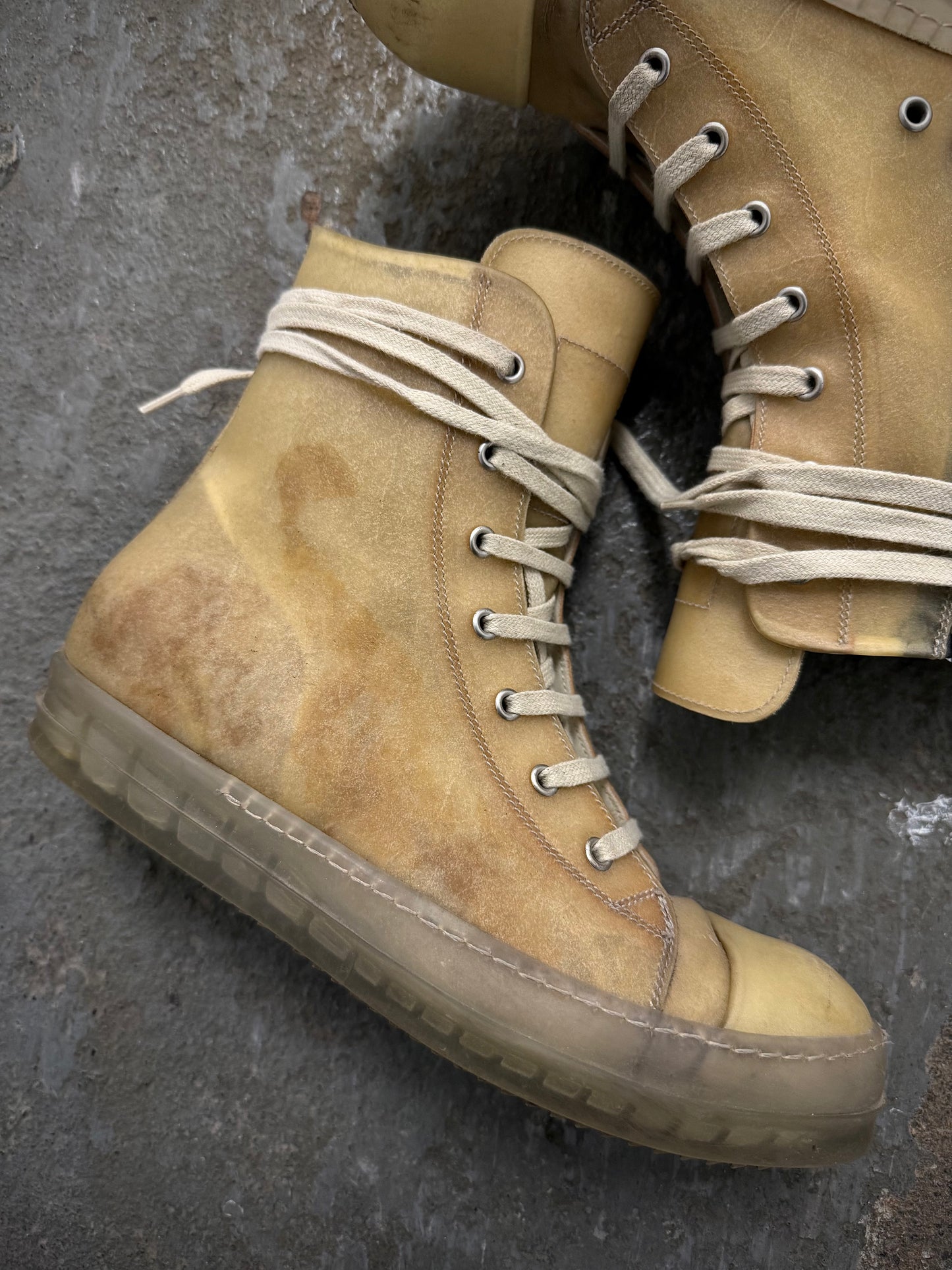 Rick Owens SS23 “EDFU” Transparent Leather High Top Ramones Sneakers