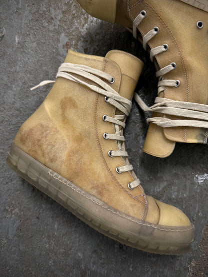 Rick Owens SS23 “EDFU” Transparent Leather High Top Ramones Sneakers